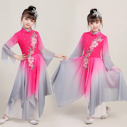 Girls chinese folk dance dresses fairy cosplay dress hanfu umbrella yangko umbrella dance dress costumes